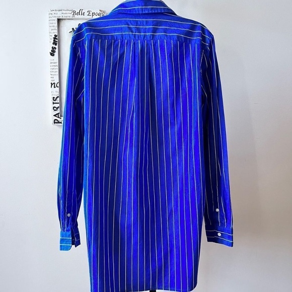 Lauren Ralph Lauren Blue Striped Long Button Down Shirt - Picture 2 of 4